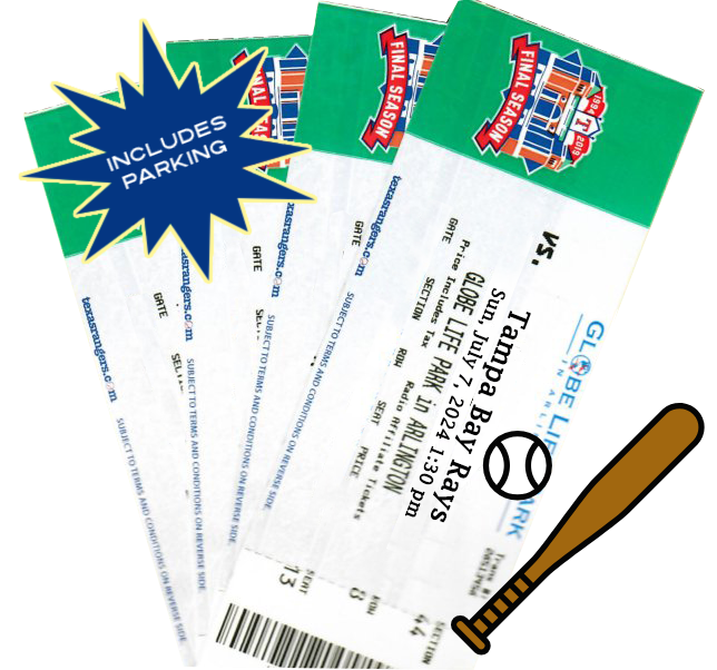 Texas Rangers Baseball Tickets (Set of 4) - Sunday, July 7th @ 1:30pm ...
