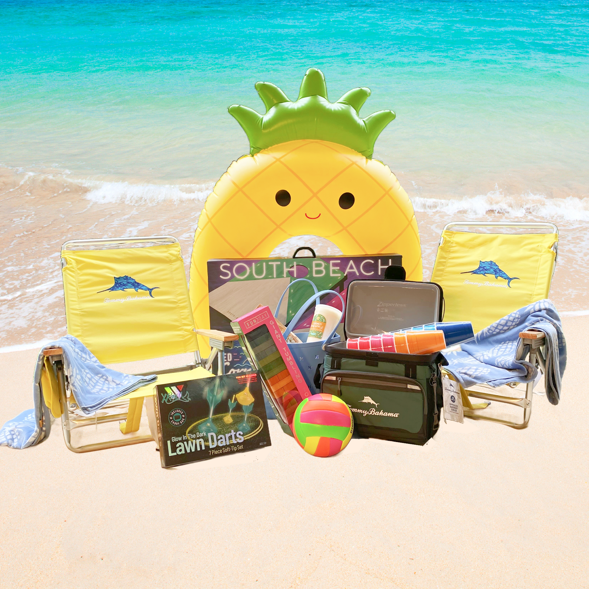 Tommy Bahama Cooler + Chairs + LED Cornball + Lawn Darts Summer Set #3 - image 1